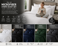 Ultra Soft Microfiber Stripe Duvet Cover Bedding Set in Black Navy Green & Charcoal Machine Washable & Eco
