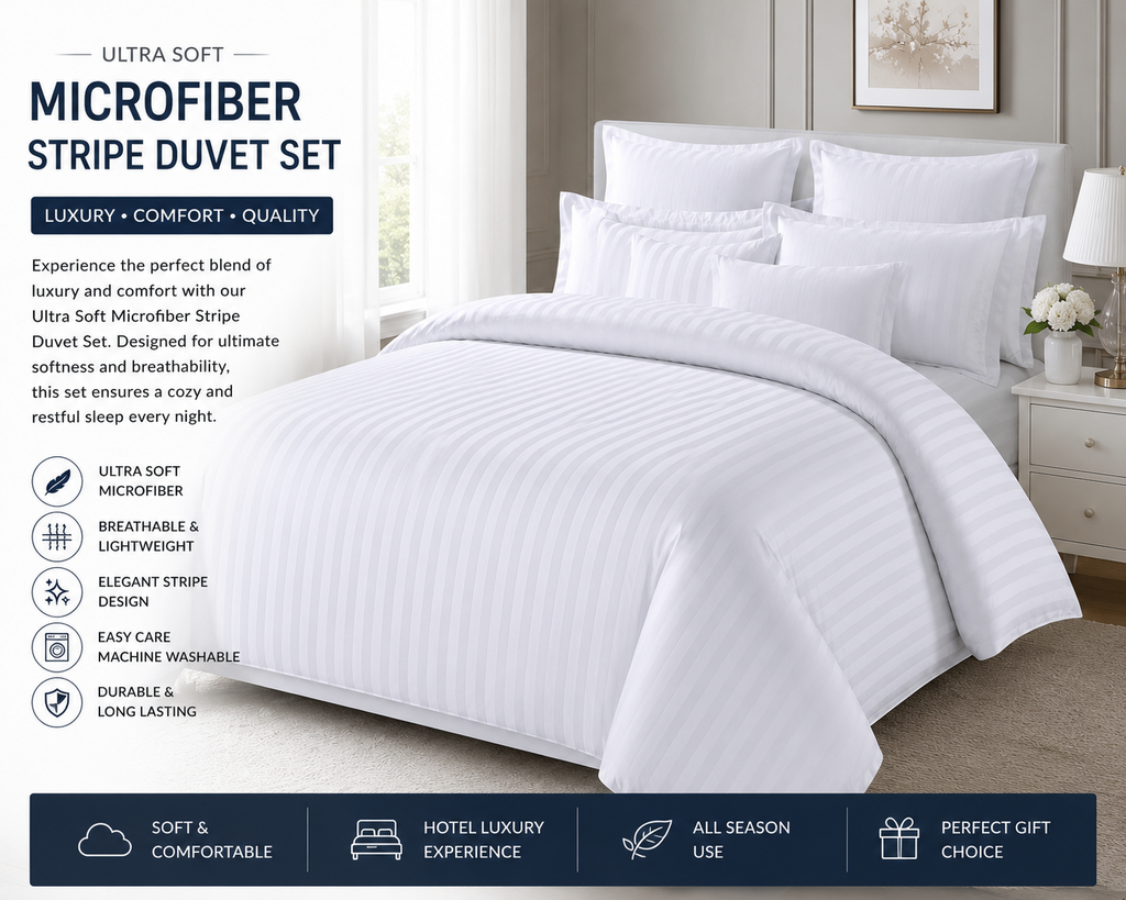Ultra Soft Microfiber Stripe Duvet Cover Bedding Set in Black Navy Green & Charcoal Machine Washable & Eco