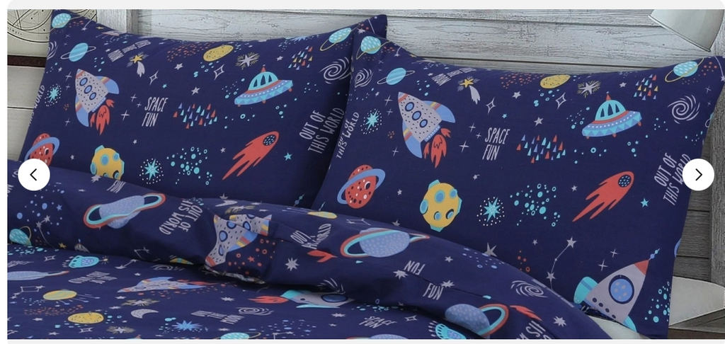 Space Galaxy Rocket Moon Stars Print Duvet Cover Pillowcase Bedding Set
