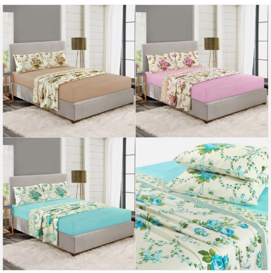 Luxury Thermal Brushed 100%Cotton Flannelette Bed Sheet Rose Bud and Olivia Floral