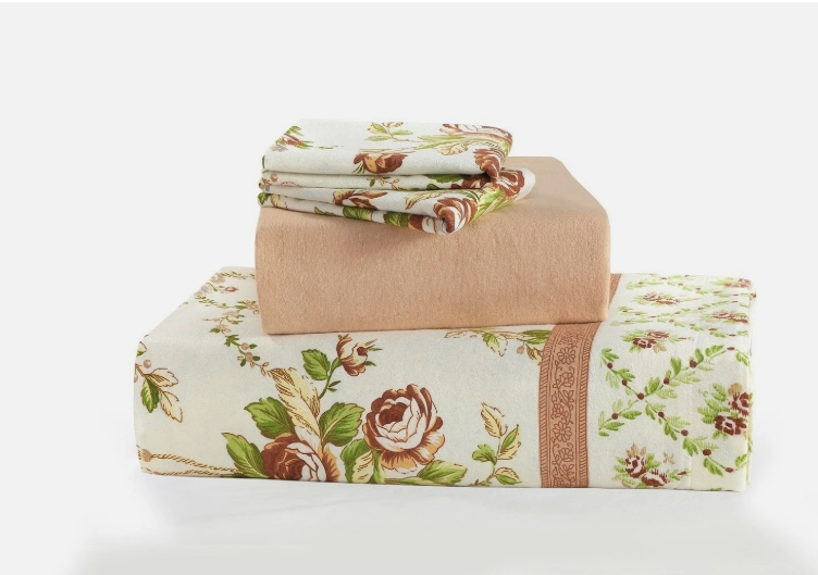 Luxury Thermal Brushed 100%Cotton Flannelette Bed Sheet Rose Bud and Olivia Floral