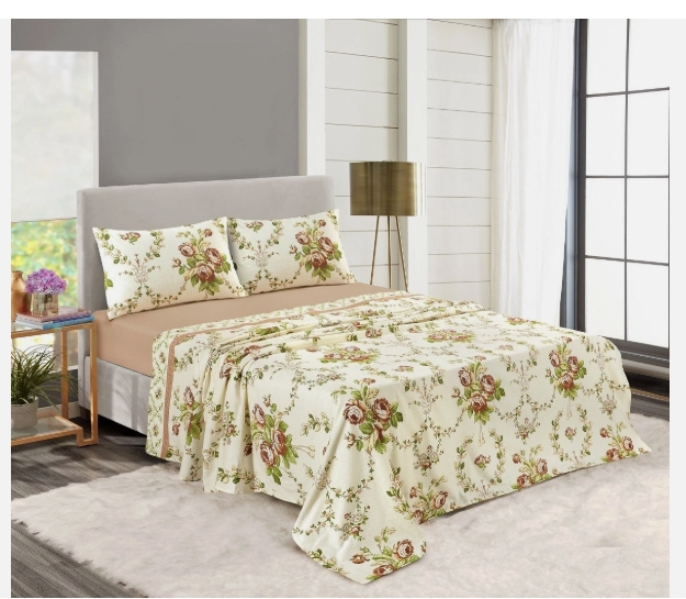 Luxury Thermal Brushed 100%Cotton Flannelette Bed Sheet Rose Bud and Olivia Floral
