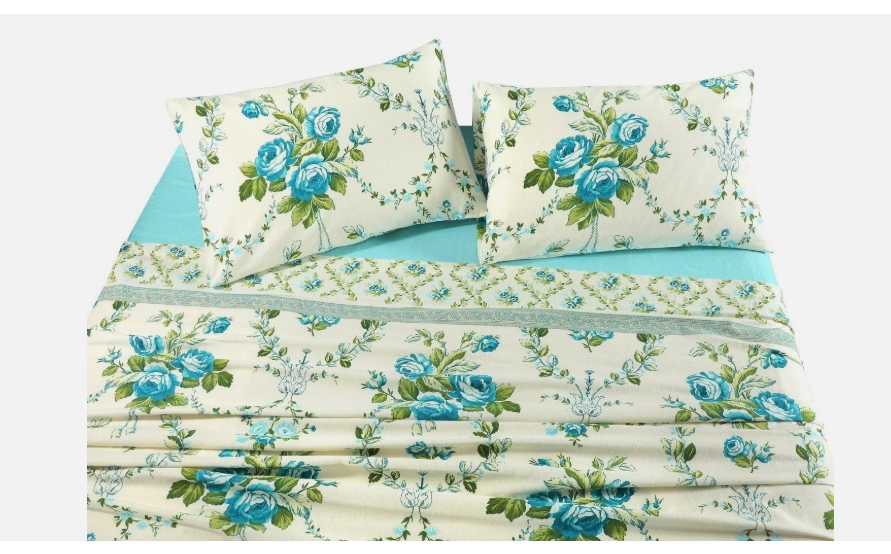 Luxury Thermal Brushed 100%Cotton Flannelette Bed Sheet Rose Bud and Olivia Floral
