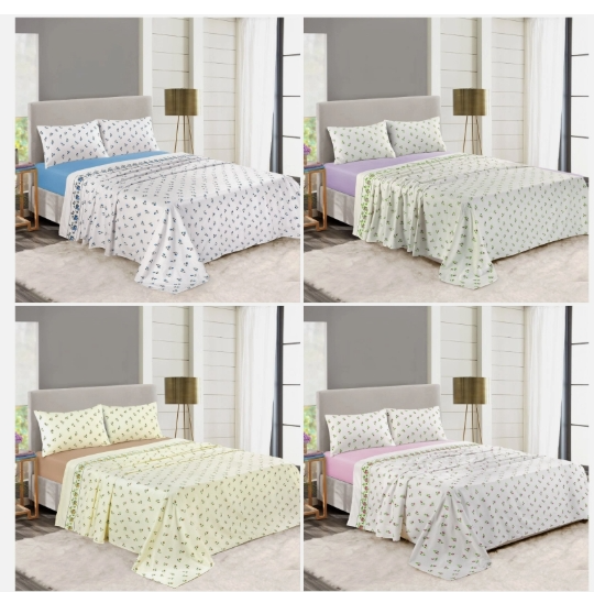 Rosebud Floral Flannelette Sheet Set 100% Brushed Cotton Thermal Bed Sheet Set