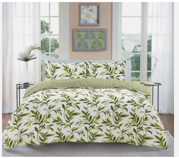 FLORAL DUVET COVER BEDDING QUILT SET WITH PILLOWCASE REVERSIBLE ELLIE LEAF PRINT