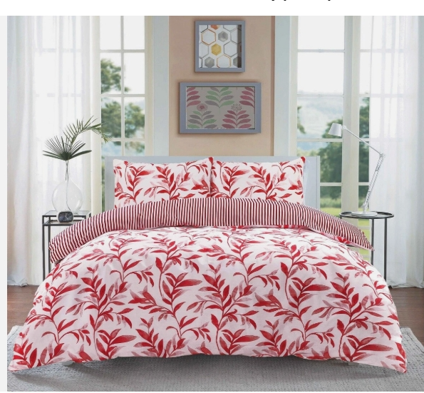 FLORAL DUVET COVER BEDDING QUILT SET WITH PILLOWCASE REVERSIBLE ELLIE LEAF PRINT