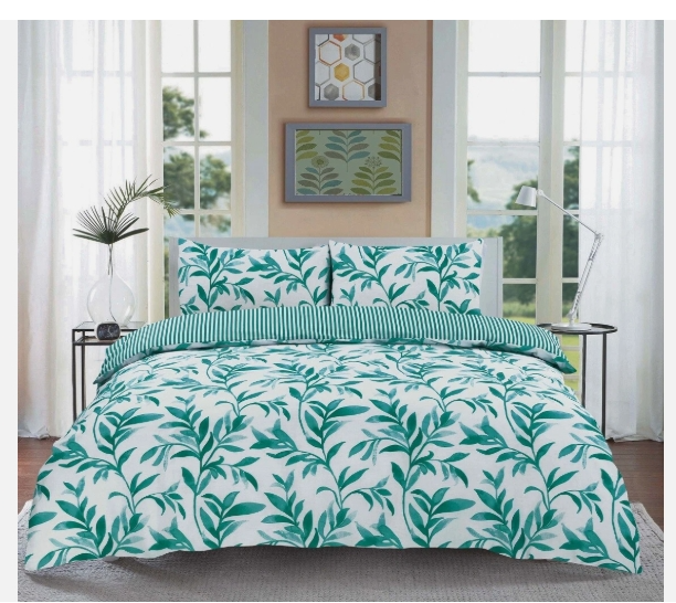FLORAL DUVET COVER BEDDING QUILT SET WITH PILLOWCASE REVERSIBLE ELLIE LEAF PRINT
