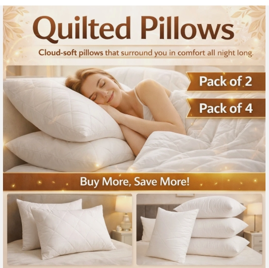 Quilted Bed Pillows Soft Hotel Quality Bounce Back Deep Filled Bed Pillow Pair